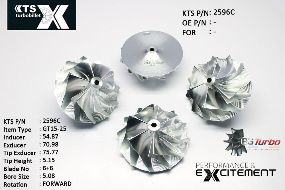 Turbo ROUE FORGÉE MFS PERFORMANCE - 6+6 PALES - INDUCER : 54,87 - EXDUCER : 70,98 - TYPE : GT15-25ANGLE : 50° - ROTATION : Forward - SUPER BACK : 3,79 - BORE SIZE : 5,08

